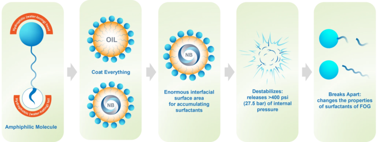 Η τεχνολογία νανοφυσαλίδων της Moleaer προσφέρει στις εγκαταστάσεις επεξεργασίας λυμάτων μια μη τοξική μέθοδο προεπεξεργασίας που απομακρύνει τις επιγανειοδραστικές ουσίες από τα λύματα και βελτιώνει την αποτελεσματικότητα των μεταγενέστερων διεργασιών επεξεργασίας, συμπεριλαμβανομένης της πρωτοβάθμιας επεξεργασίας, της δευτεροβάθμιας επεξεργασίας και της απολύμανσης.